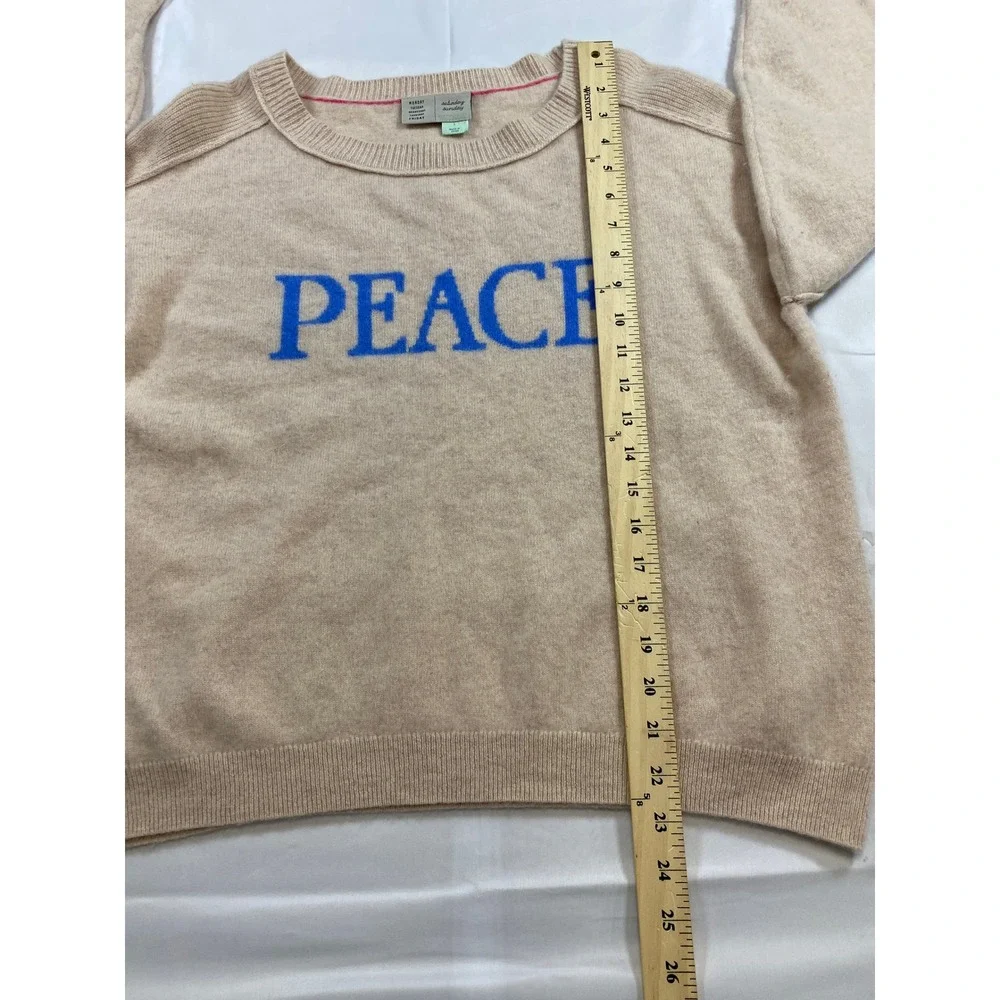 Saturday Sunday Anthropologie Peace Graphic Knit Sweater Tan‎ Blue Size L